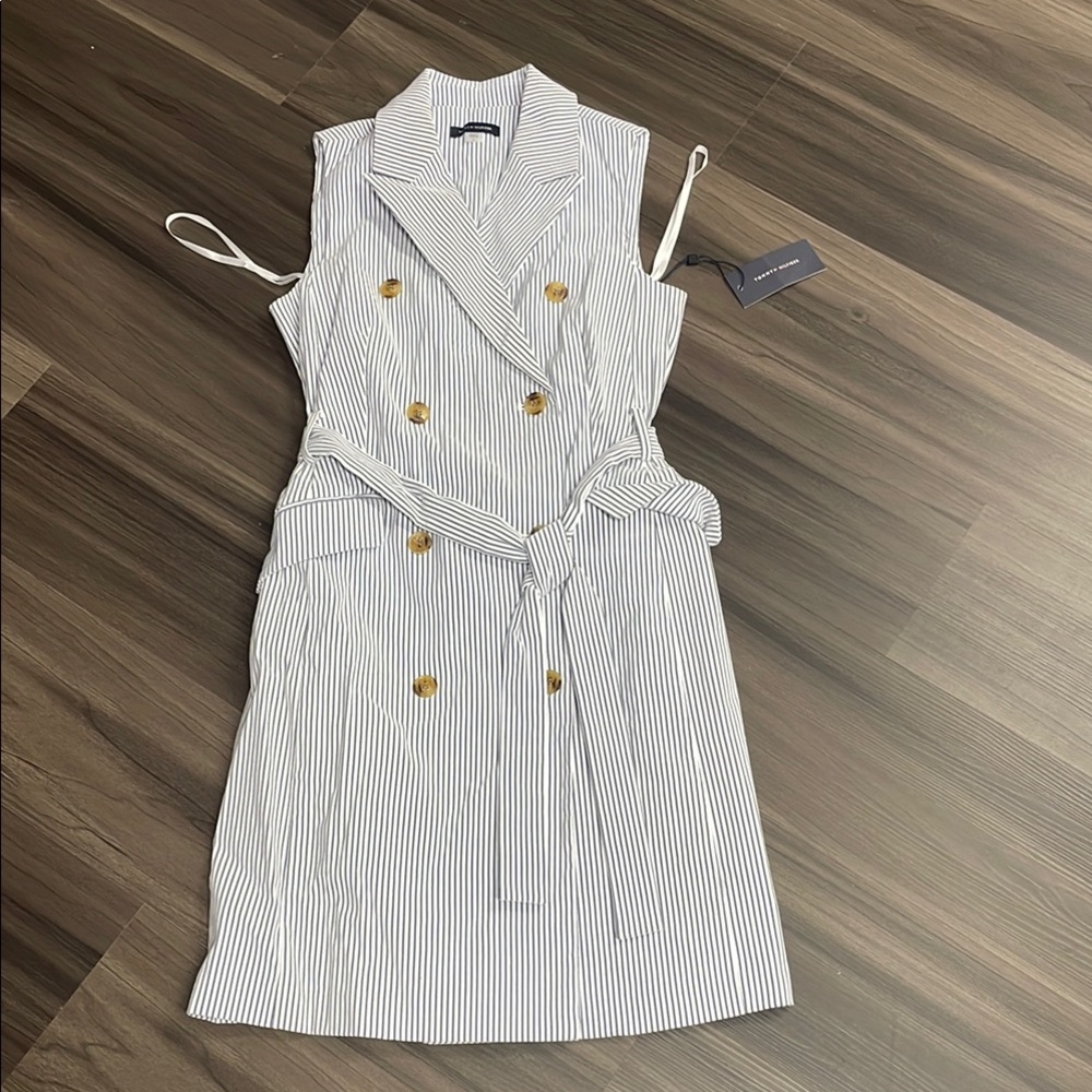 Striped Sleeveless Dress with Gold Buttons